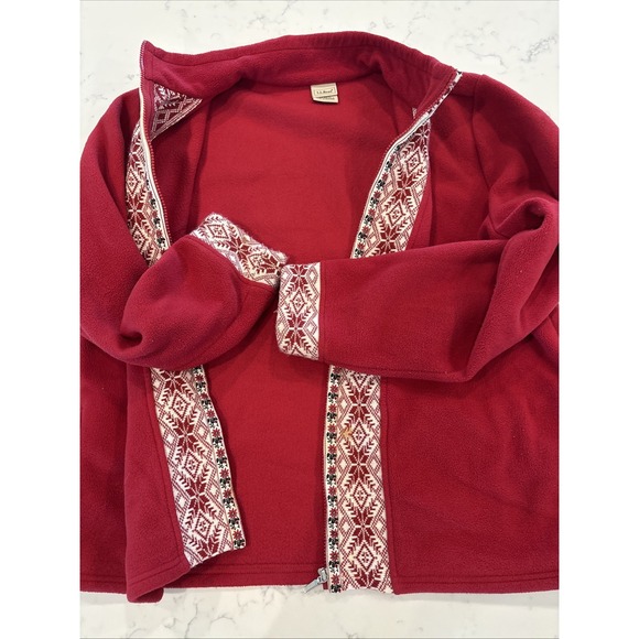 LL BEAN JACKET‎ Nordic Snowflake Knit Trim Fair Isle Poinsettia Ribbon Womens XL - Picture 8 of 9